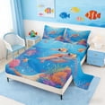 thumbnail image 2 of Manfei Watercolor Sea Turtle Queen Sheet Sets for Kids Boys and Girls, Underwater Coral Fish Bed Set 4pcs, 1 Flat Sheet, 1 Fitted Sheet and 2 Pillowcases, 2 of 6