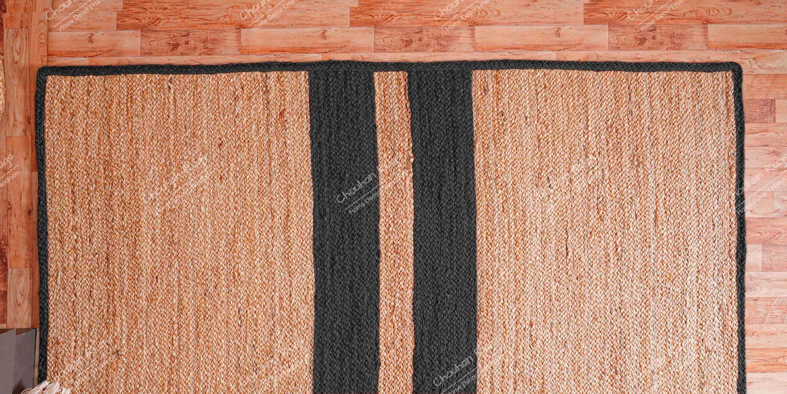 Chouhan Rugs Natural Jute Dark Grey Lined Rug Bohemian Rug Decor Rug Handwoven Rug Custom Rug Decorative Rug