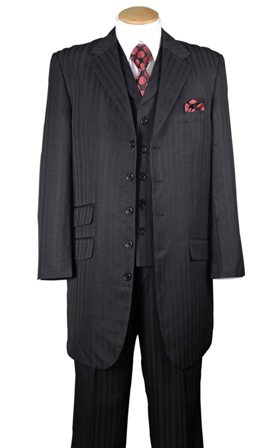 Men's 3 piece w/vest 3 button Striped Fancy Wool Feel Suit Style 5802V4 