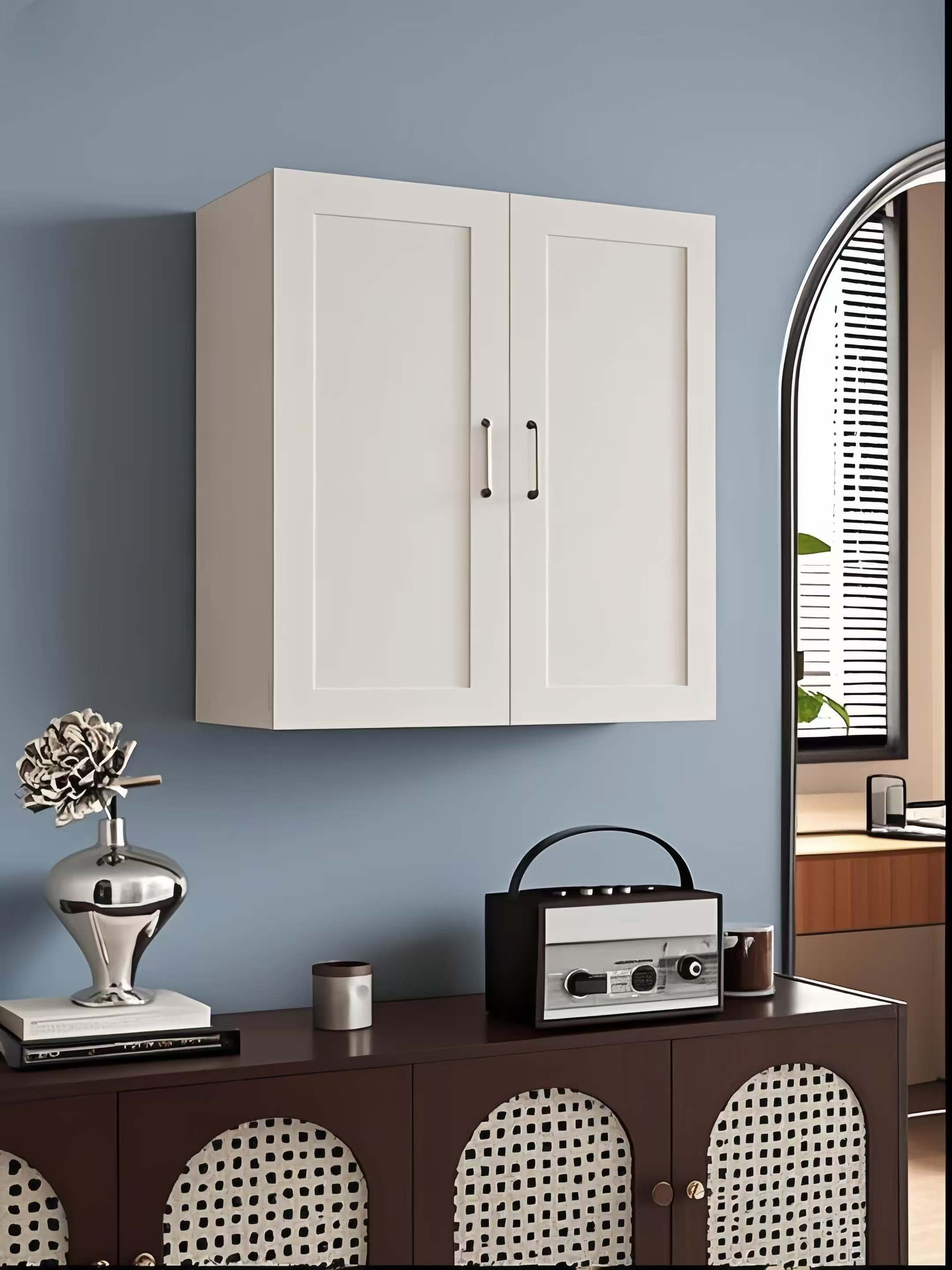 White Solid Wood Double Door Wall Cabinet 2 Doors and 2 Shelves for Kitchen Storage, Bathroom Storage, Laundry,Adjustable Shelves Ready to Assemble(24"W×12"D×30"H)
