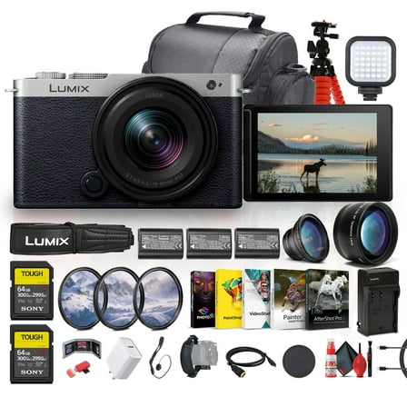 Panasonic Lumix S9 Full Frame Mirrorless Camera with 18-40mm f/4.5-6.3 Lens, Compact, Lightweight (Silver) (DC-S9NK)   2 x 64GB Memory Card   Photography Software   2 x DMW-BLK22    More