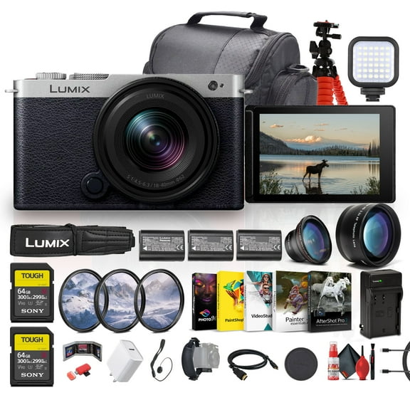 Panasonic Lumix S9 Full Frame Mirrorless Camera with 18-40mm f/4.5-6.3 Lens, Compact, Lightweight (Silver) (DC-S9NK)   2 x 64GB Memory Card   Photography Software   2 x DMW-BLK22    More