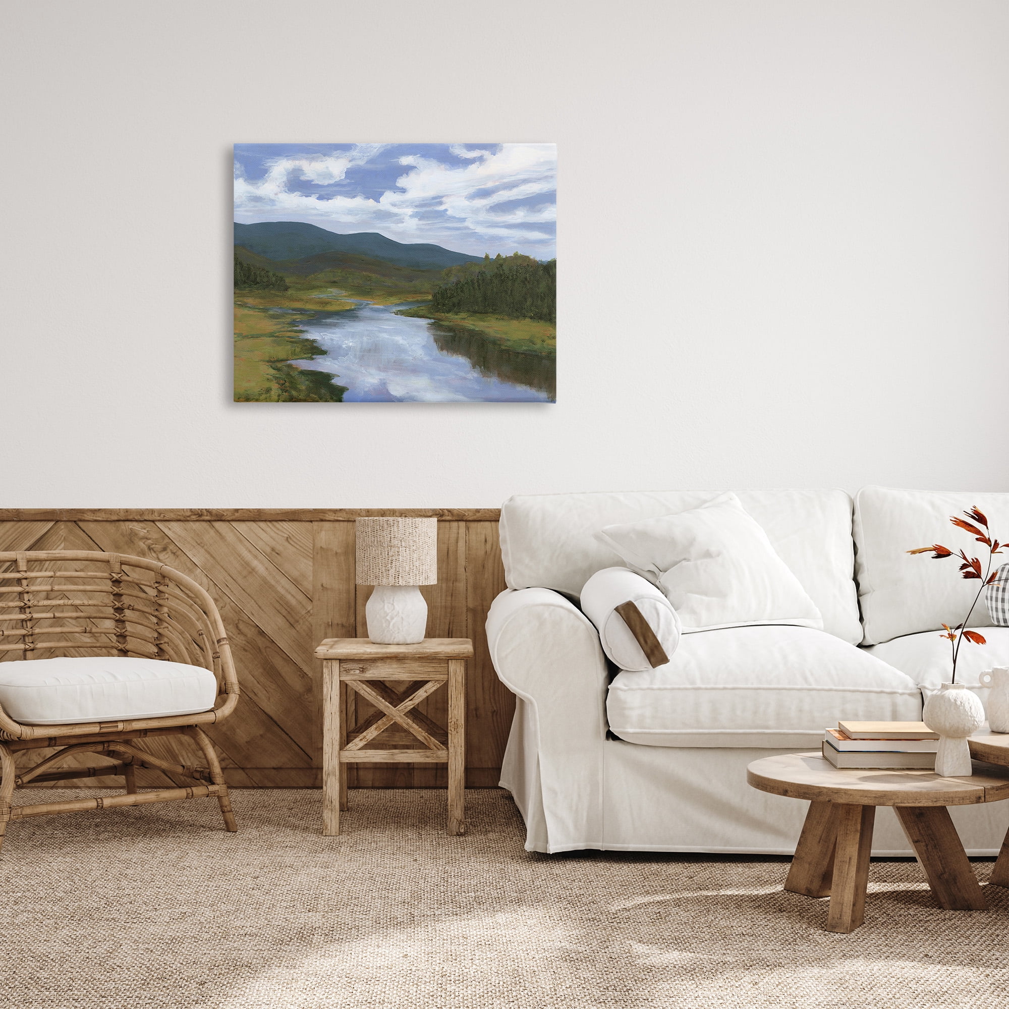 Stupell Industries Cloudy River Landscape Landscape Painting Gallery Wrapped Canvas Art Print Wall Art, 40 x 30