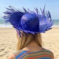 thumbnail image 4 of Sombrero de paja de verano con protección solar, ala ancha, tejido a mano, diseño transpirable, sombrero de playa, accesorio para la cabeza, 4 of 8