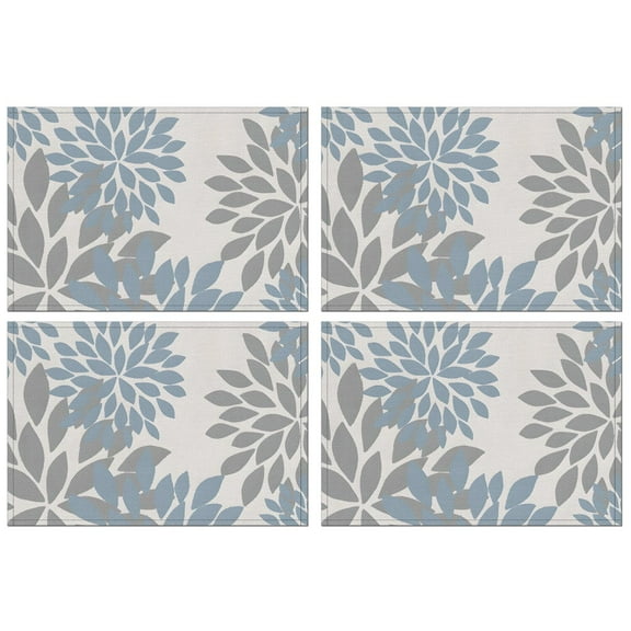 Blue and Gray Floral Pattern Summer Placemats Table Placemats Set Of 4-Linen Kitchen Washable Placemats Table Mats 11.8"x17.7"Non-Slip Heat Resistant