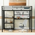 thumbnail image 2 of Kacho Metal Twin Loft Bed with Desk, Whiteboard and Ladder, Loft Bed Frame with 3-tier Storage Shelves, Space-Saving, Noise Free, Heavy-Duty Loft Bed Frame for Teens, No Box Spring Needed, Black, 2 of 7