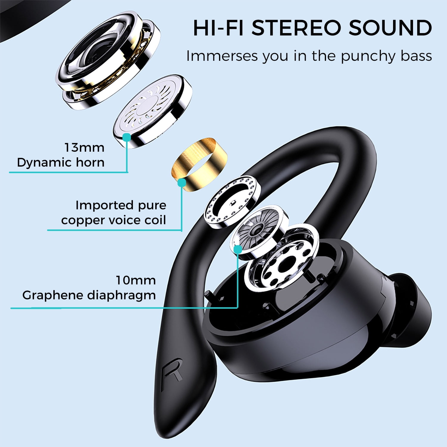 Alpha Digital Ear-hook Wireless Noise Cancelling Lightweight Earbuds