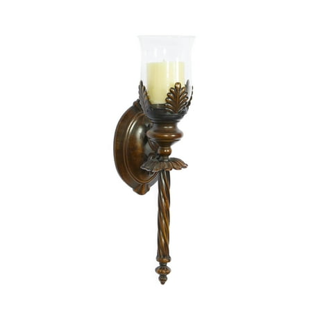 DecMode Brown Metal Leaf Candle Wall Sconce with Twisted Base