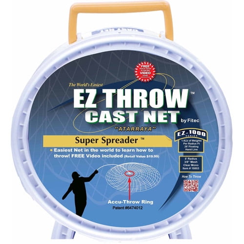 Fitec EZ1000 EZ Throw Super Spreader Cast Net, 5' x 3/8", Clear, 1 lb wt