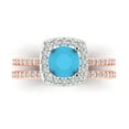 thumbnail image 2 of 1.58 ct Brilliant Round Cut Turquoise 18K Rose/White Gold Halo Solitaire with Accents Engagement Bridal Wedding Ring Band Set size 7, 2 of 7