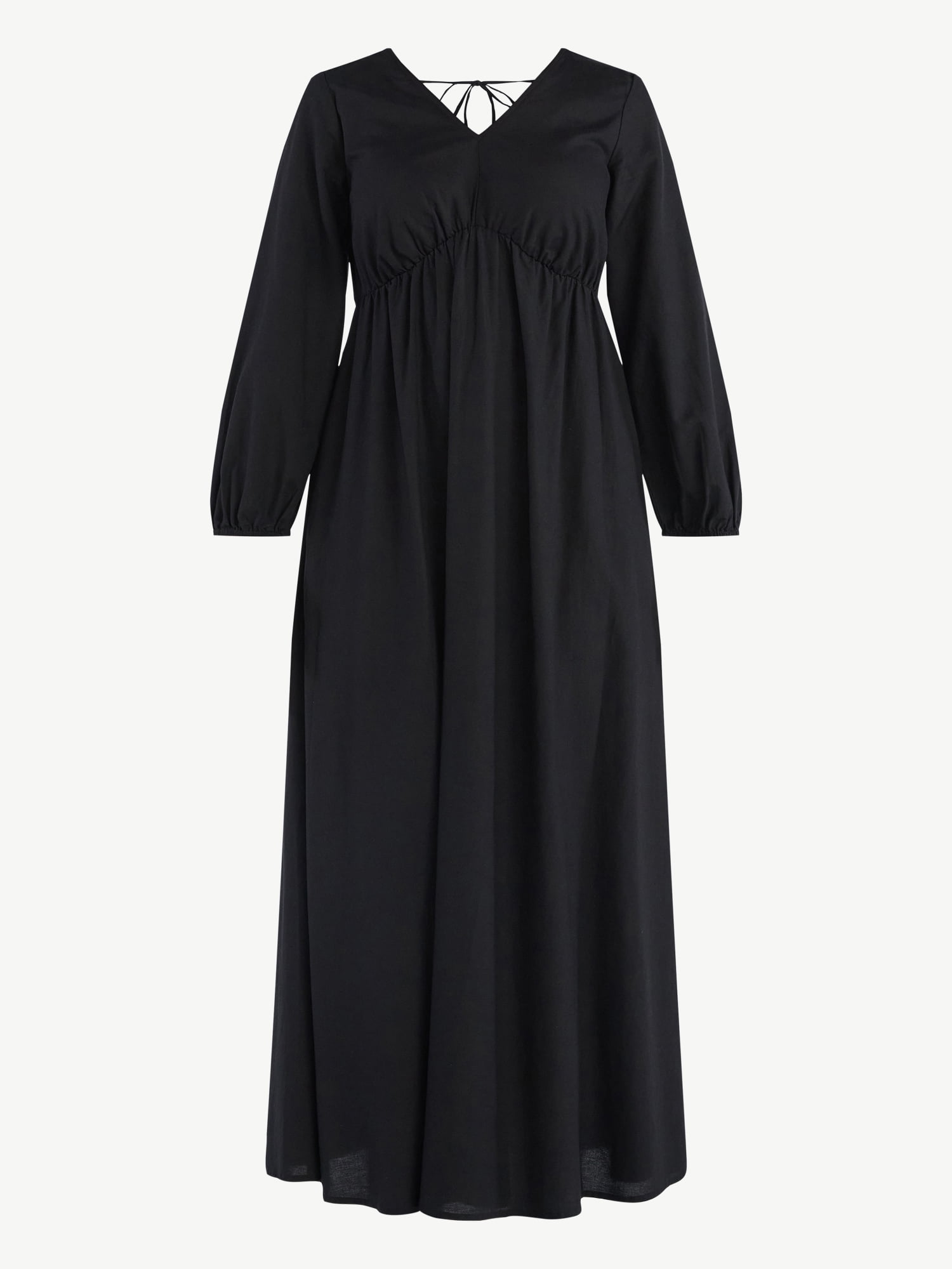Time and Tru Women's Tie Back Maxi Dress with 3/4-Length Sleeves, Sizes XS-XXXL