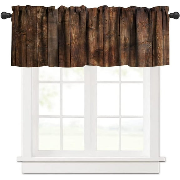 Wood Board Valance Curtain Farmhouse Rustic Wood Brown Barn Hardwood Rod Pocket Valance Window Treatments 1 Panel Short Curtains for Kitchen Living Room Bathroom Bedroom 54 x 18 in