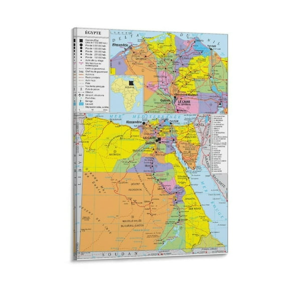 Egypt Map Posters Wall Art Poster Scroll Canvas Painting Picture Living Room Decor Home 12x18inch(30x45cm)