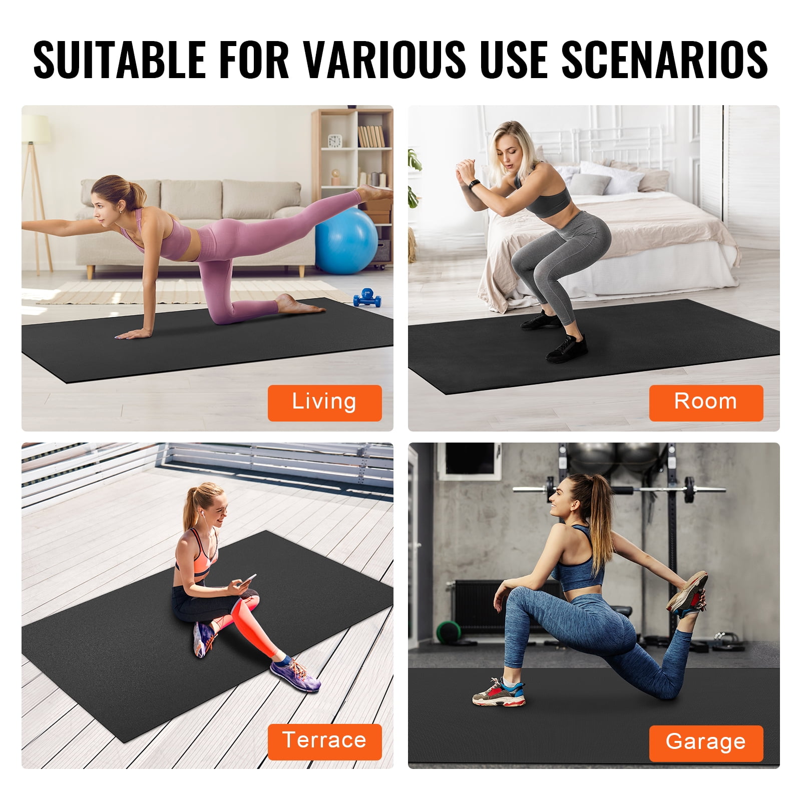 VEVOR Exercise Mat, Non Slip High Density Premium Yoga Mat, Exercise Yoga Mat for Men & Women, Fitness & Exercise Mat with Bag & Carry Strap, for All Types of Home Yoga, Floor Workout (8x5ft)