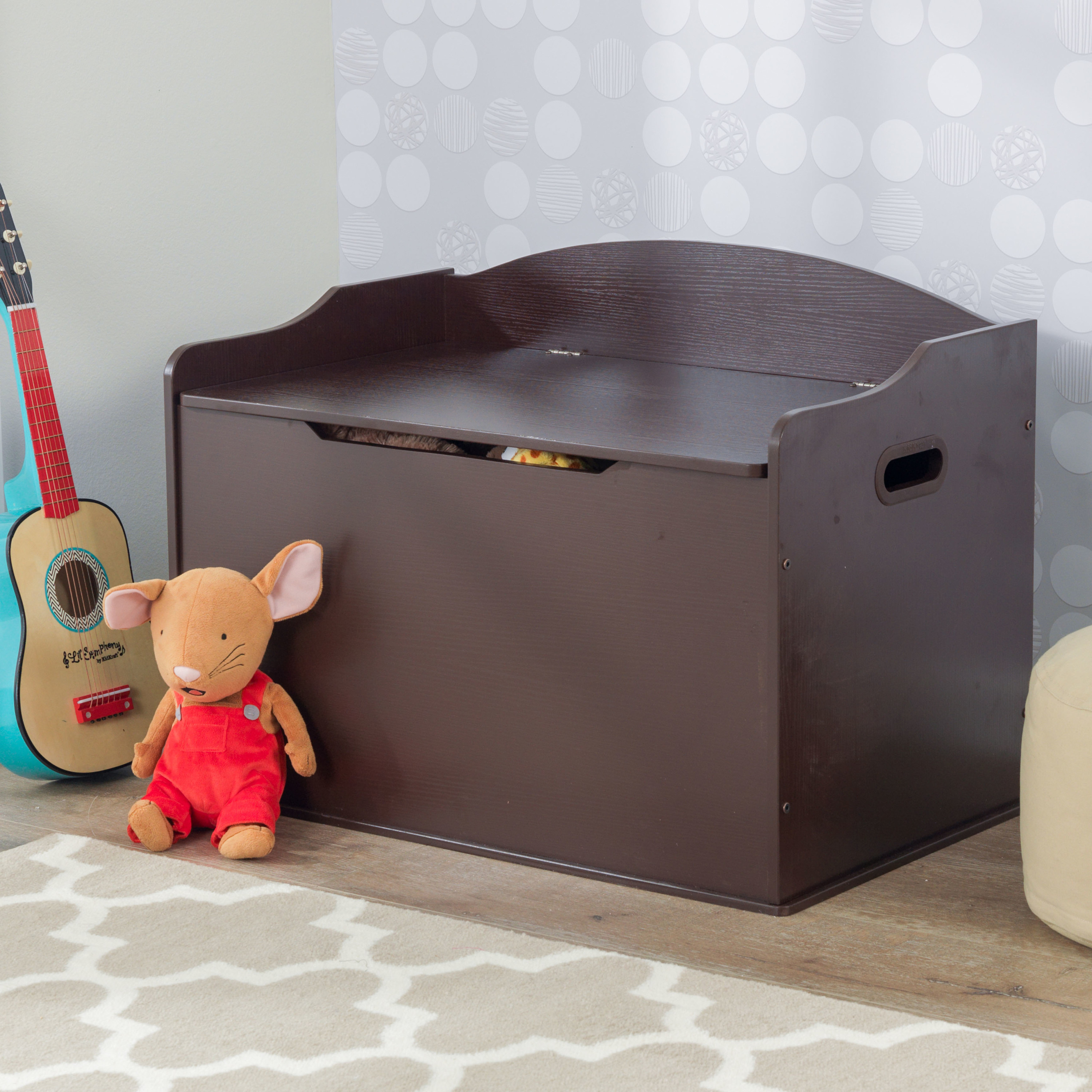 KidKraft Austin Wooden Toy Box/Bench with Safety Hinged Lid - Espresso - image 3 of 8