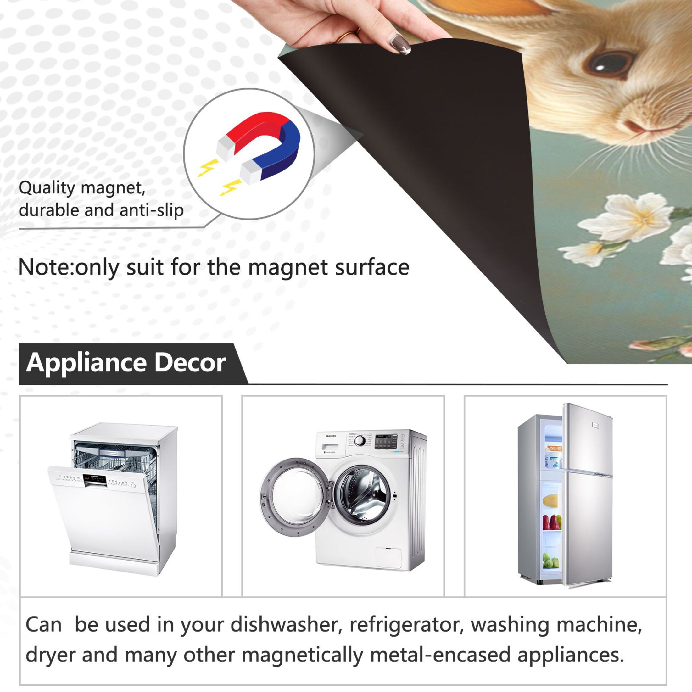 Dishwasher Magnetic Sticker 23x26 Inch Refrigerator Magnetic Sticker Washing Machine Magnetic Sticker Kitchen Panel Magnetic Sticker Home Decor Easter Wagon Bunny