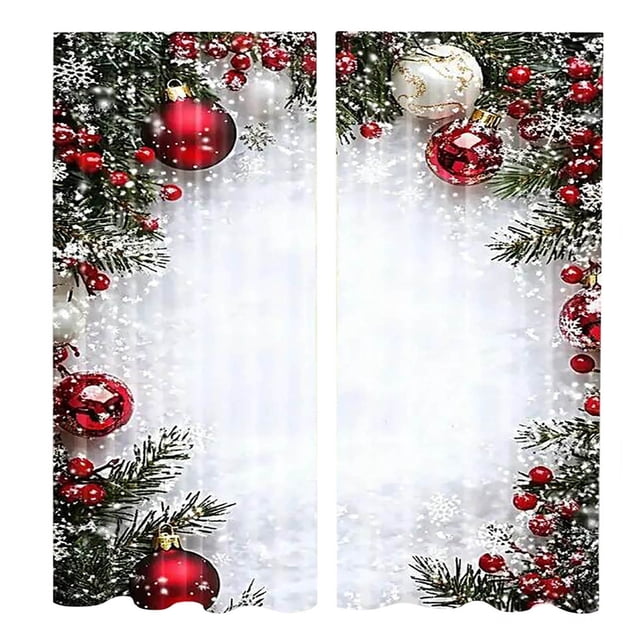 Amzcrzy Décoration pour la Maison, Rideaux, Rideau de Porte, Rideaux Occultants pour Chambre, Rideaux de Noël en Polyester Flocon de Neige Boule de Noël Festival Rideaux Imprimés Rideaux Décoratifs pour les Fêtes