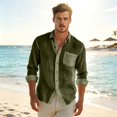 thumbnail image 6 of Mens Linen Shirt Long Sleeve Button Down Casual Loose Fit Breathable Summer Top Solid Color Lightweight Beach Vacation Wear for Men Army Green S, 6 of 7