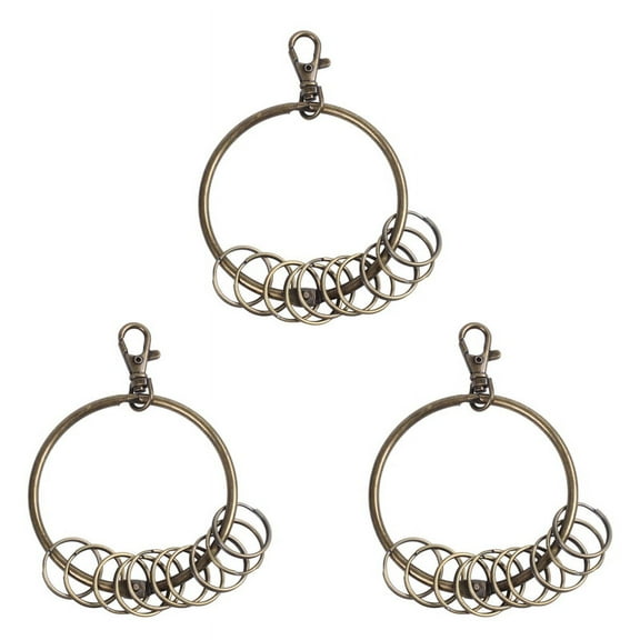 3X Bronze Tone Carabiner Prisoner Keyring 10 Loops Key Chain Ring 7.6cm