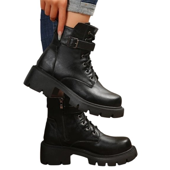 Paaisye Womens Boots Ankle Booties Women's Boots Chunky Heel Slip Resistant with Side Zipper Cushioned Sole Classic Lace-Up Casual Booties for Daily Wear,Black 37