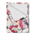 thumbnail image 2 of Nature Soft Flannel Fleece Throw Blanket, Bullfinches Birds on Branches Blueberries Dramatic Spring Watercolor Design, Cozy Plush for Indoor and Outdoor Use, 50" x 60", Grey Grey Red, by Ambesonne, 2 of 5