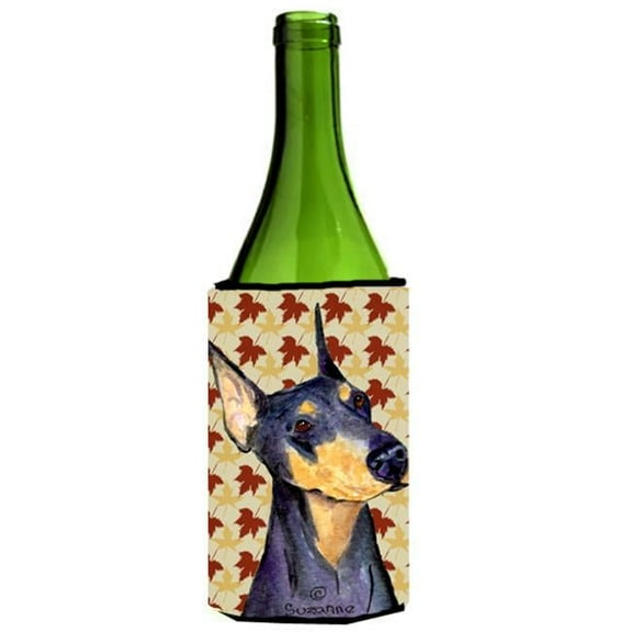 Doberman Fall Leaves Portrait Wine bottle sleeve Hugger