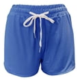 thumbnail image 4 of SWSMCLT Women's Yoga Shorts Workout Stretch Activewear Lightweight Summer Athletic Gym Elastic Band Casual Mid Waisted Drawstring Ladies Female Short Blue X-Large, 4 of 5