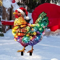 2D Flat Christmas Yard Stakes, Light Up Christmas Yard Decorations with LED, Chicken Snata Gnomes Lighted Yard Stakes Outdoor Christmas Garden Stake Lawn Pathway Outdoor Decoration