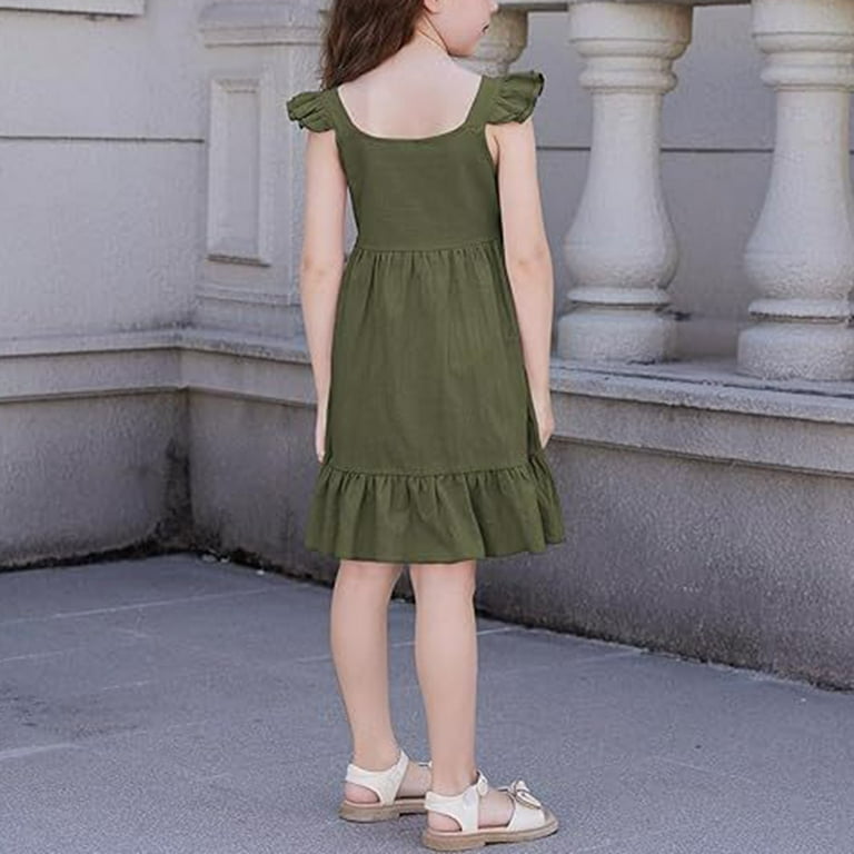 XQYLOS Sleeveless Linen Jumper Dress For Beach Vacation Girls