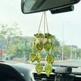 thumbnail image 3 of huanledash Car Plant Ornament with Lanyard Easy Hanging Cute Potted Plants Crochet Decor Boho Knitted Rear View Mirror Accessories Car Interior Decor, 3 of 8