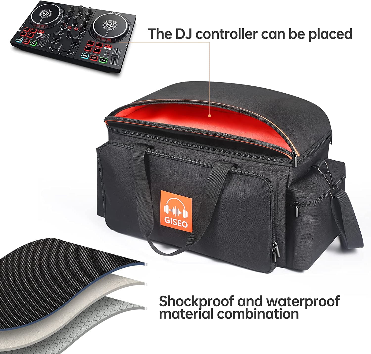 DJ Gig Bag, Large DJ Cable File Bag DJ Gear Storage Organizer with Detachable Padded Bottom and Dividers,Travel Gig Bag for Cords Sound Equipment DJ