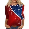 thumbnail image 2 of KDDYLITQ Womens 250th Anniversary Usa Shirts Independence National Flag Print 3/4 Sleeve Tops Causal Red White and Blue American Birthday Tees Printed Trendy Crew Neck T-Shirts Blue XL, 2 of 5