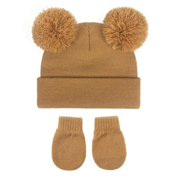Diufon Baby Kids Winter Hats Sets Infant Knitted Cotton Beanie Caps with Gloves Thickened Warm 2 Piece Outfits