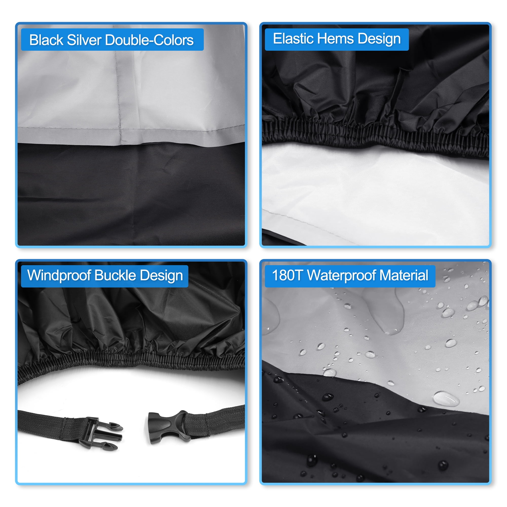 Unique Bargains 180T Motorcycle Cover Scooter Rain Dust UV Protector Silver Black L