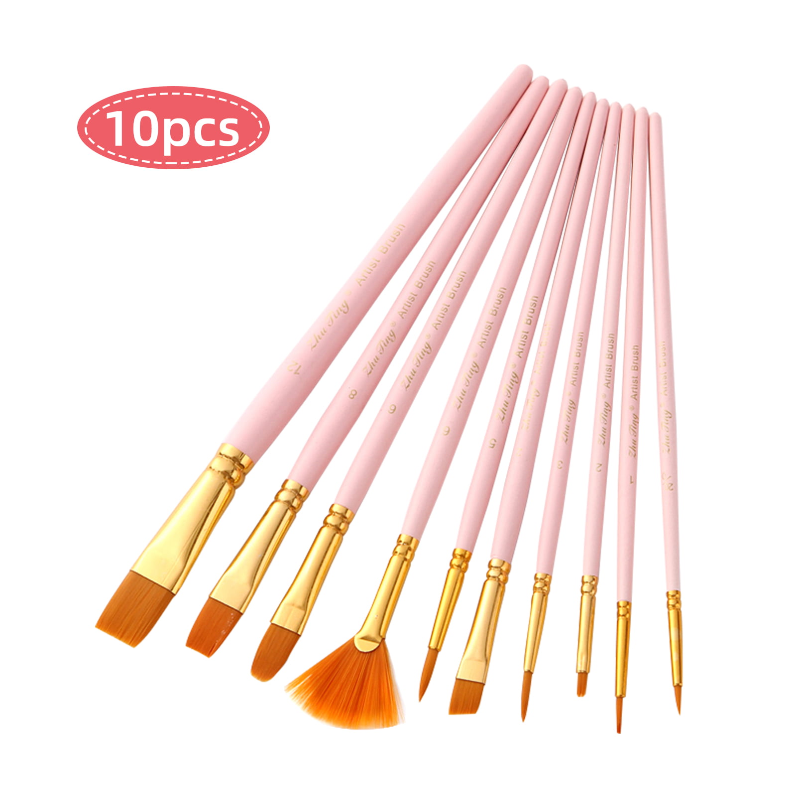 Abanopi 10pcs Watercolor Paint Brushes Set Nylon Hair Artist Paintbrushes with Fan for Acrylic Oil Gouache Nail Body Face Drawing Arts Crafts Supplies