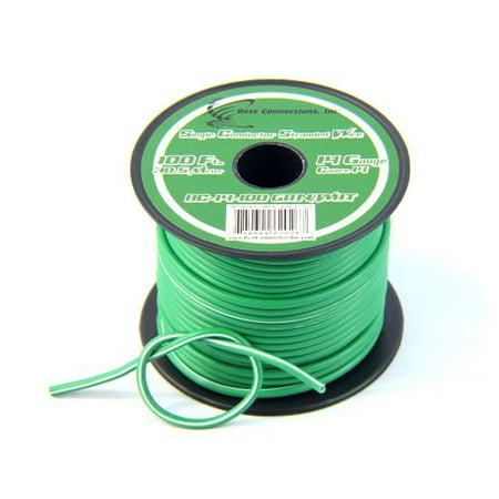 Aluminum 12 Volt Outdoor Step - 100 FT Green w/ White Stripe Wire 14 Gauge Stranded Copper Clad Aluminum 12 Volt