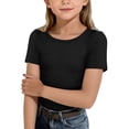 thumbnail image 2 of Dwellite Girls Shirts Short Sleeve Soft Summer Casual Crewneck T-Shirts Plain Tees Tops for Kids Black 140, 2 of 7