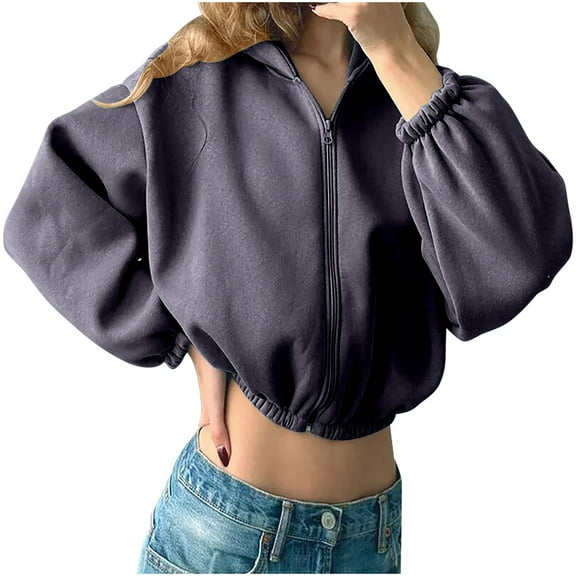 Xcmzpl Zip Up Hoodies for Women Basic Solid Color Hooded Sweatshirt Athletic Sweater Tops Workout Long Sleeve T-shirts Winter Fashion