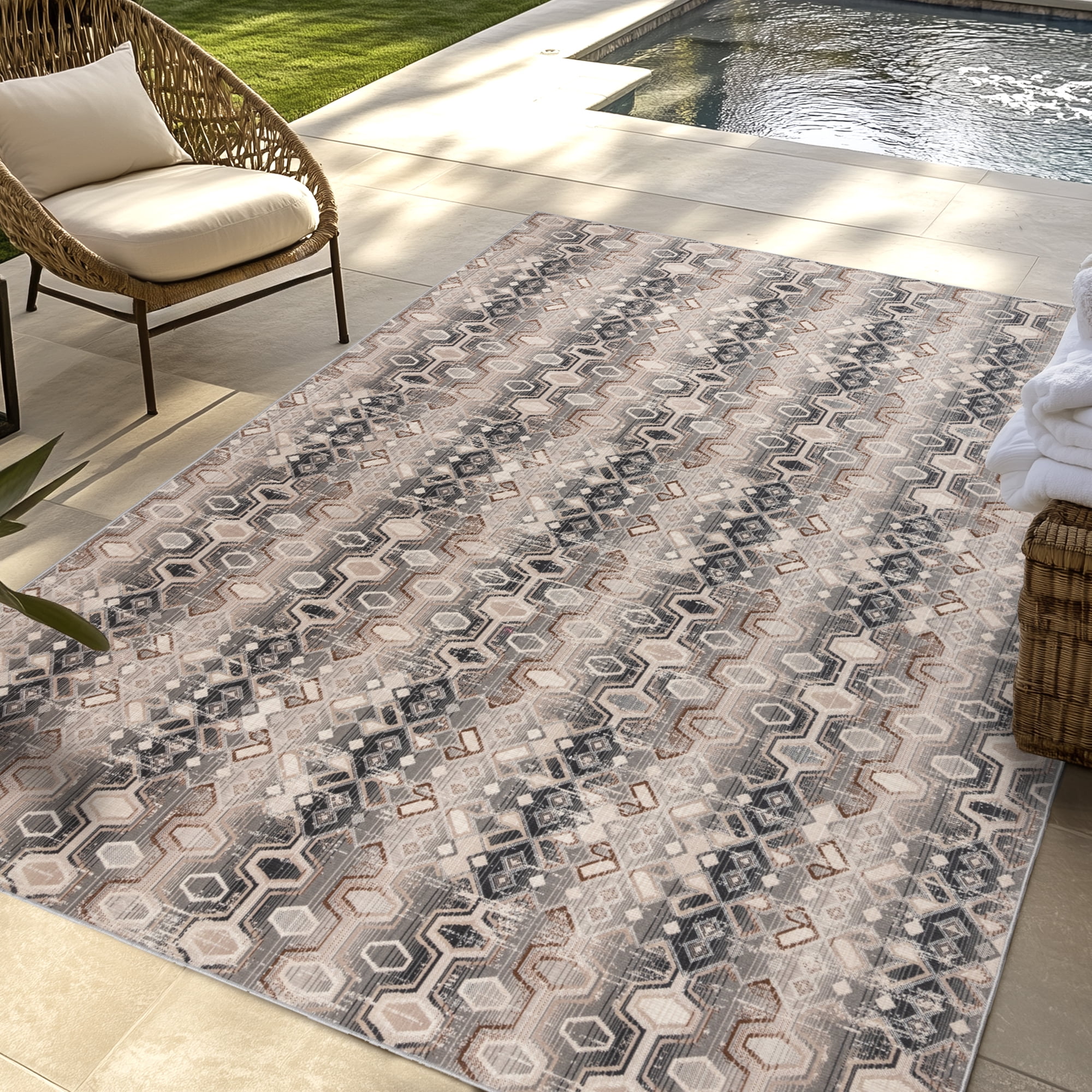 Caravan Noor Indoor/ Outdoor Polypropylene Gray Flat Weave Area Rug, 8x10