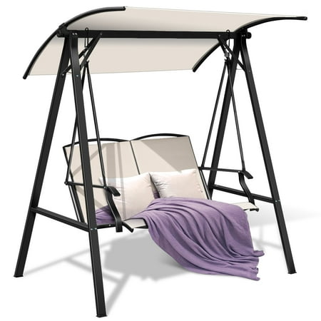 Gymax Patio Canopy Swing Outdoor Swing Chair 2-Person Canopy Hammock Beige | Walmart Canada