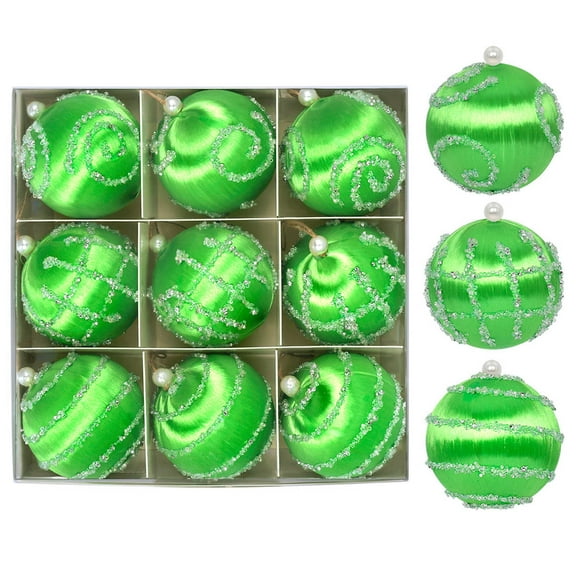 Week karymi Flocking Christmas Balls Ornament Set 9-Piece Red Painted Velvet Decorations for Holiday Tree Decor Christmas Party Decorations