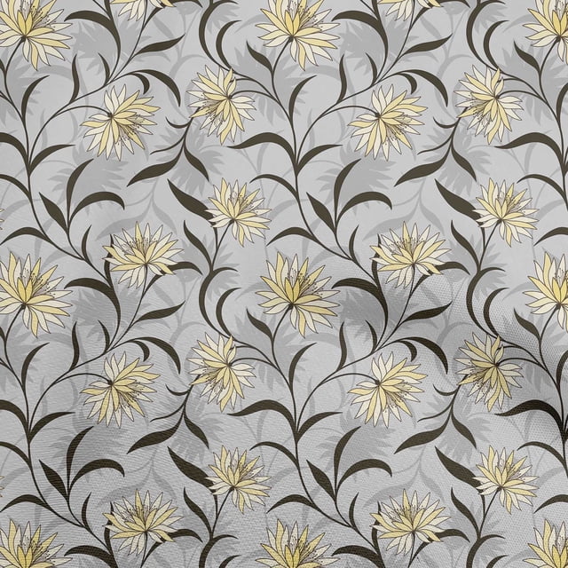 oneOone Viscose Jersey Yellow Fabric Floral Retro Sewing Material Print Fabric By The Yard 60 Inch Wide
