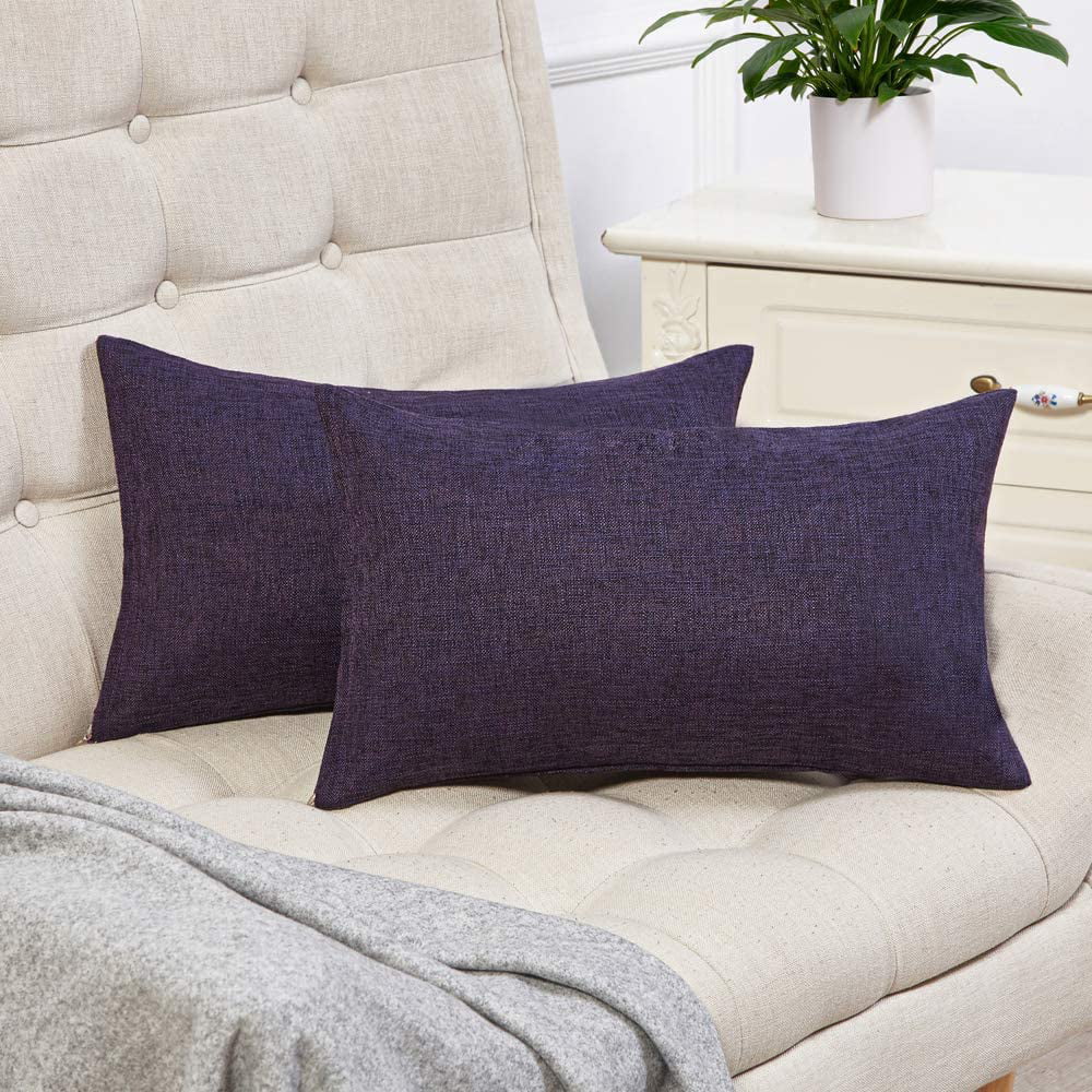 DecorXSet of 2 Purple Lumbar Pillow Covers Cotton Linen Decorative ...