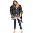 thumbnail image 3 of Sakkas Adalwin Desert Sun Lightweight Circle Ponch Tunic Top Blouse W / Embroidery - 35-BlackWhite - One Size, 3 of 5