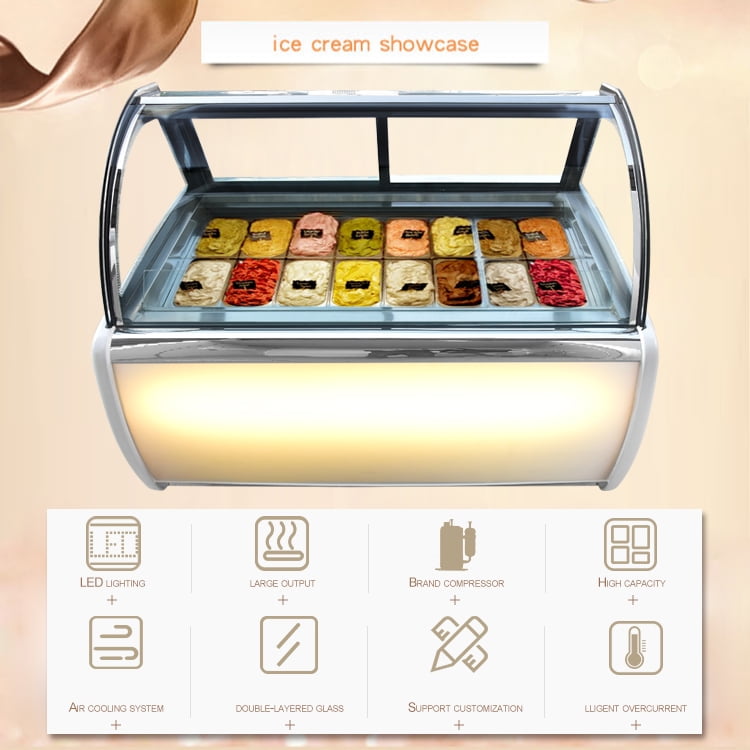 Kolice Commercial 16 Pans Gelato Showcase Display Freezer, Ice Cream Showcase, Ice cream Display Freezer-Auto Defrost, Anti-fog Glass, Cooling Air Convection