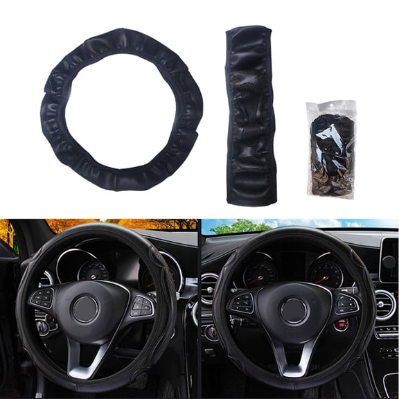 1Pc Car Interior Steering Wheel Cover Protector High Quality Black 37-38Cm Leather Wear-Resistant Auto Steering Wheel Cover Fangkenuo