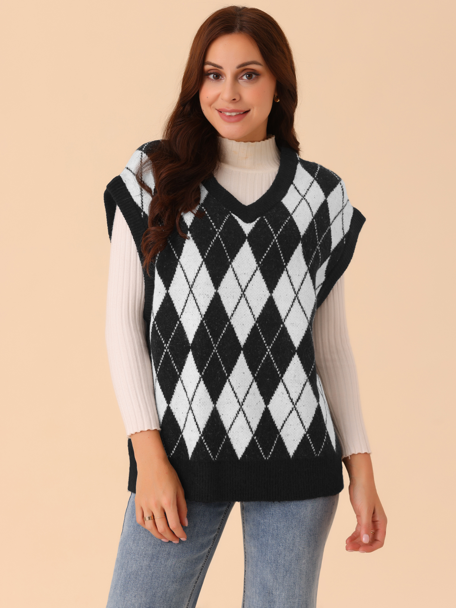 DARING DIVA Plus Size Contrast Color Sweater Vest Knit Pullover M Black