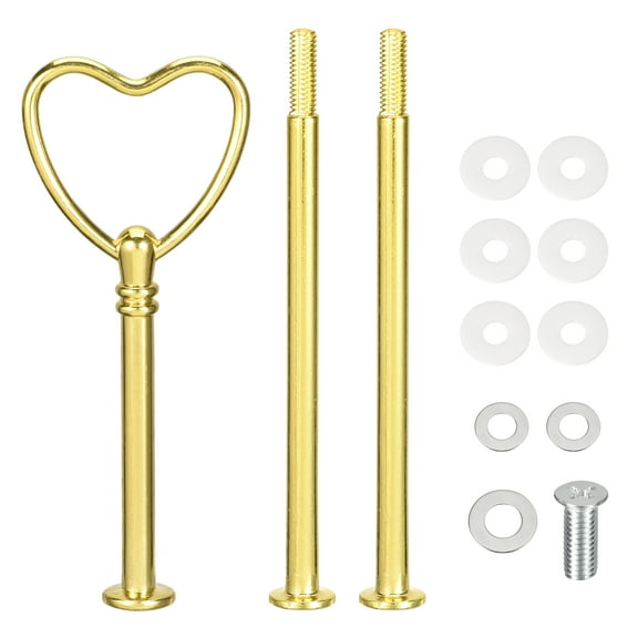 6 Set Cake Tray Stand Handle Plate Hardware Fitting, 3-Tiers Heart Gold