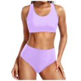 thumbnail image 1 of FhsagQ Swimsuit Sets for Women Crotch Less Women High Waisted Bikini Push up Two Piece Swimsuits Vintage Swimsuit Two Piece Retro Ruched High Waist Print Bikini Set Purple L, 1 of 3