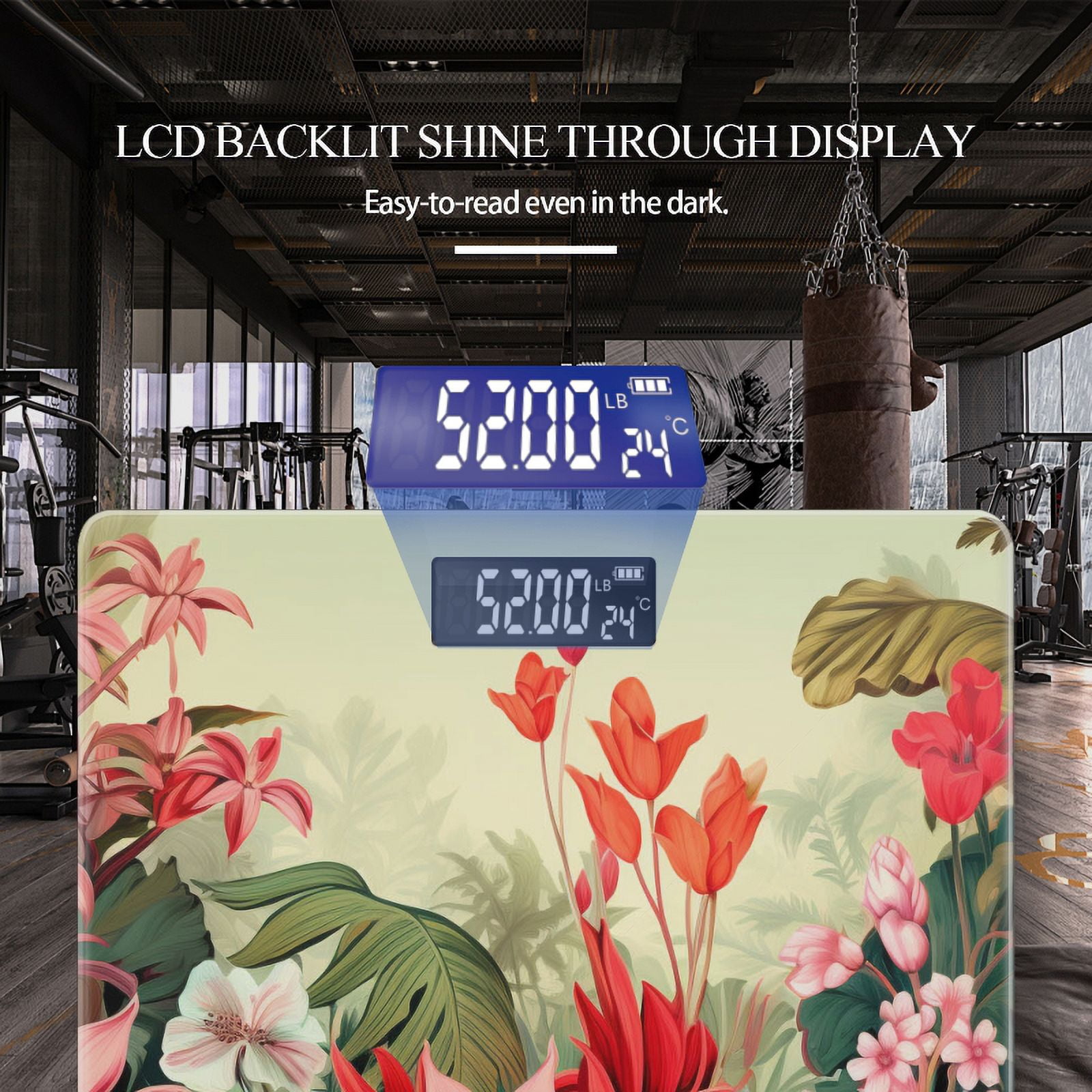 High Precision Body Weight Scale Smart Bathroom Scales with Large LCD Display(400lbs),Decorative for Bedroom-Jungle Scene With Vibrant Red And Pink Flowers